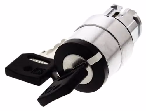 Cabeza de pulsador con selector de 2 posiciones y llave Harmony XB4 de Schneider Electric en color negro y plata