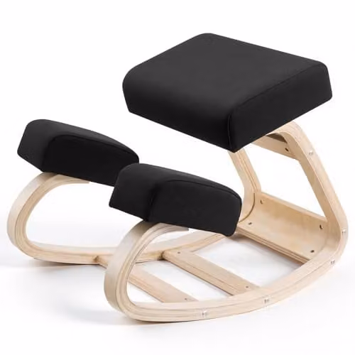Silla ergonómica de rodillas VEVOR con estructura de madera y cojín de espuma, color negro, An/P/Al: 70,5 x 50 x 55,5 cm