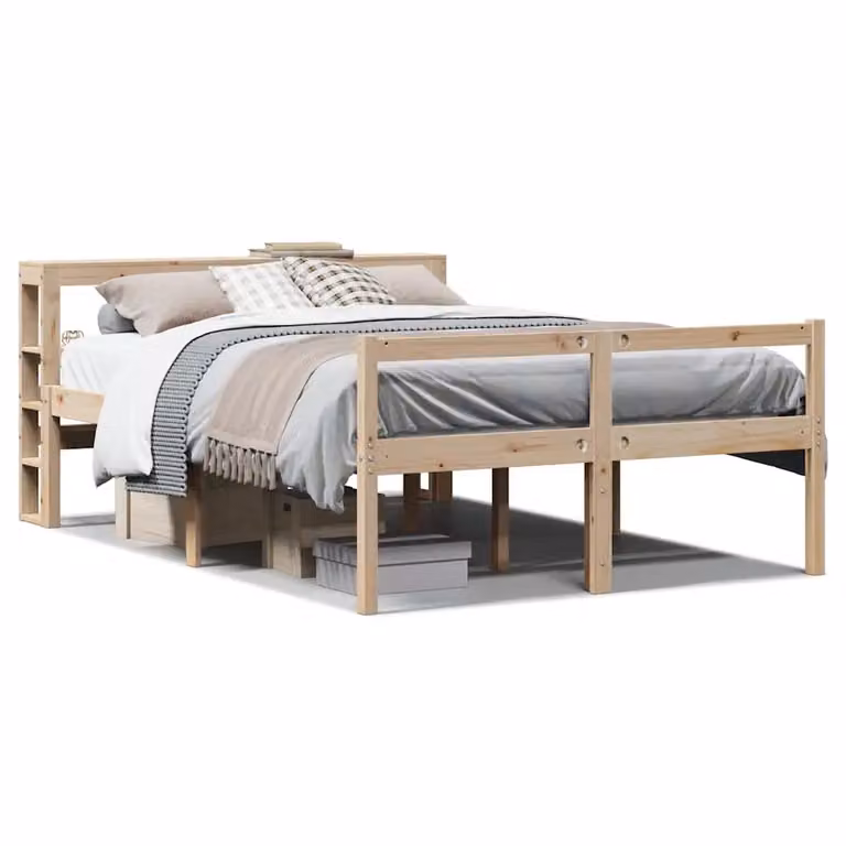 Cama para personas mayores vidaXL de madera maciza de pino con cabecero y cajones en color marrón, An/P/Al: 120 x 200 cm
