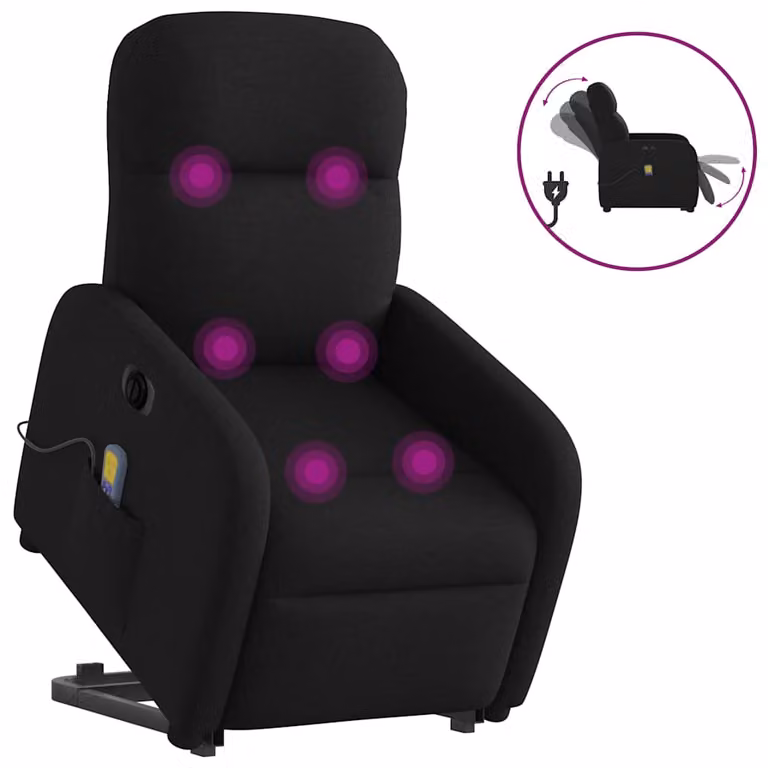 Sillón de masaje eléctrico reclinable y elevable vidaXL en tela color negro con reposabrazos