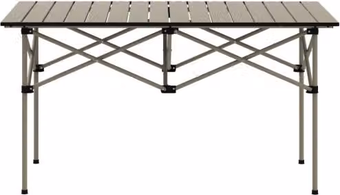 Mesa de camping plegable XISRENS con tablero enrollable de aluminio y estructura en X, color beige, An/P/Al: 95 x 55 x 50 cm