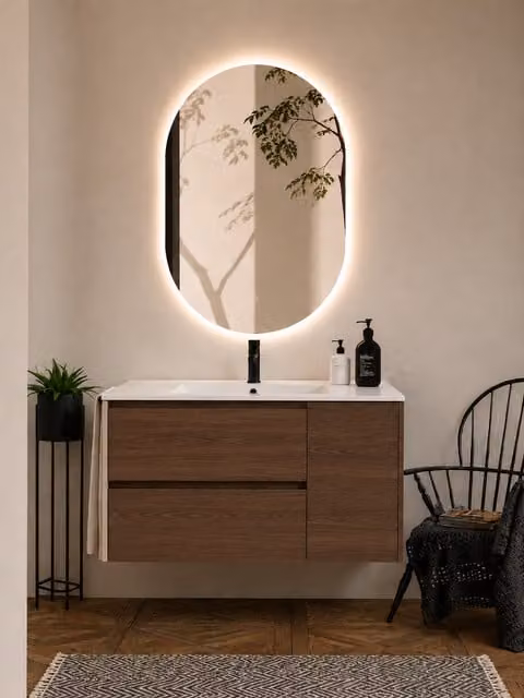 Mueble de baño Origenbath Itaca con lavabo en color fresno tea sin espejo An/P: 80 x 40 cm