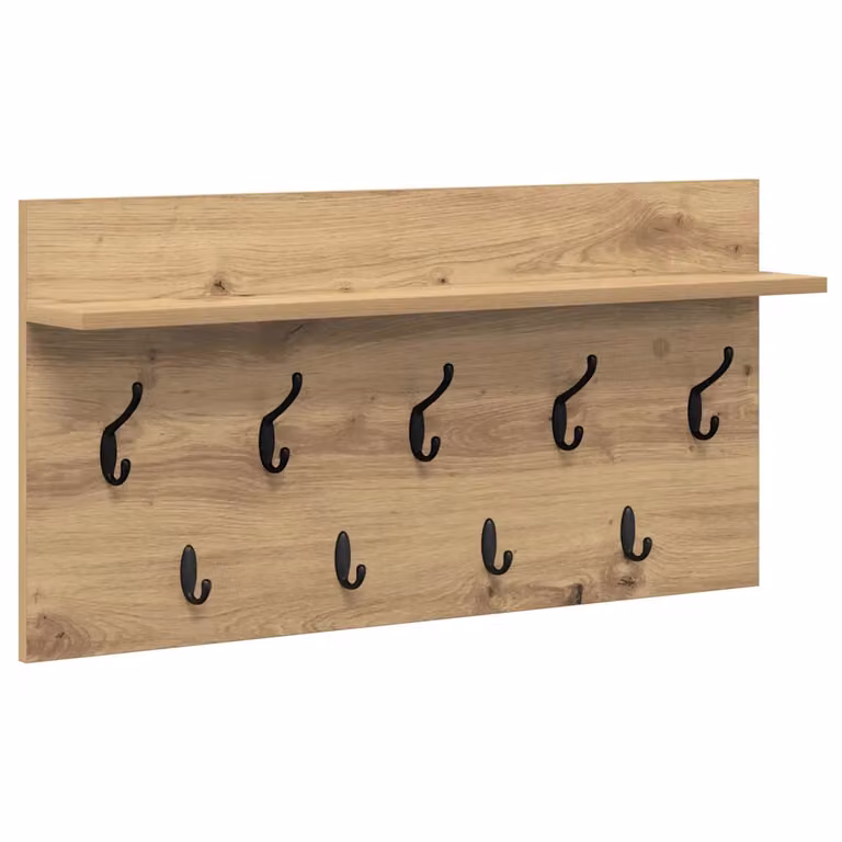 Perchero de pared vidaXL de madera en color roble marrón con acabado mate y ganchos distribuidos para pasillo