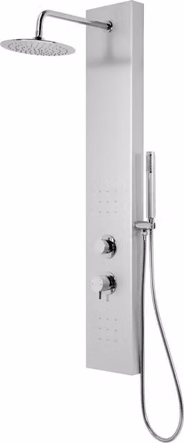Columna de ducha monomando Hadel con alcachofa de mano y funciones de masaje en color gunmetal gris