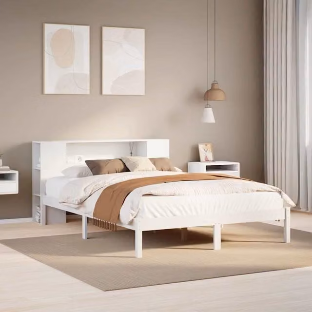 Cama con estantería Maison exclusive de madera maciza de pino blanca An/P/Al: 160 x 200 x 82 cm