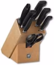 Set de 8 piezas de cuchillos con taco de madera de la marca Zwilling en color marrón y acero inoxidable