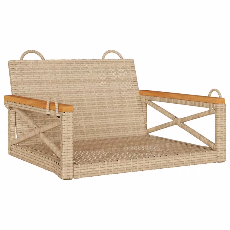 vidaXL Banco columpio de ratán sintético y madera de acacia en color beige An/P/Al: 63 x 62 x 40 cm