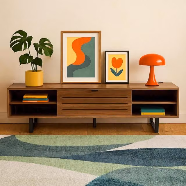 Mueble de TV moderno OVIALA con 2 puertas en color marrón, An/P/Al: 160 x 40 x 35 cm
