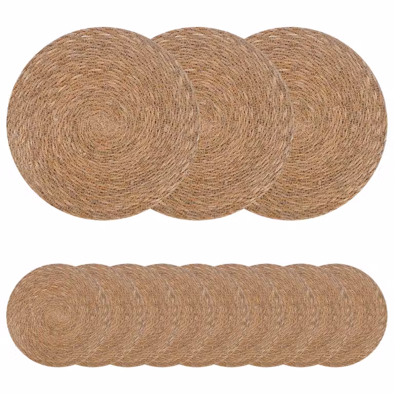 Pack de 12 manteles redondos de hierba marina vidaXL en color beige y marrón para exterior