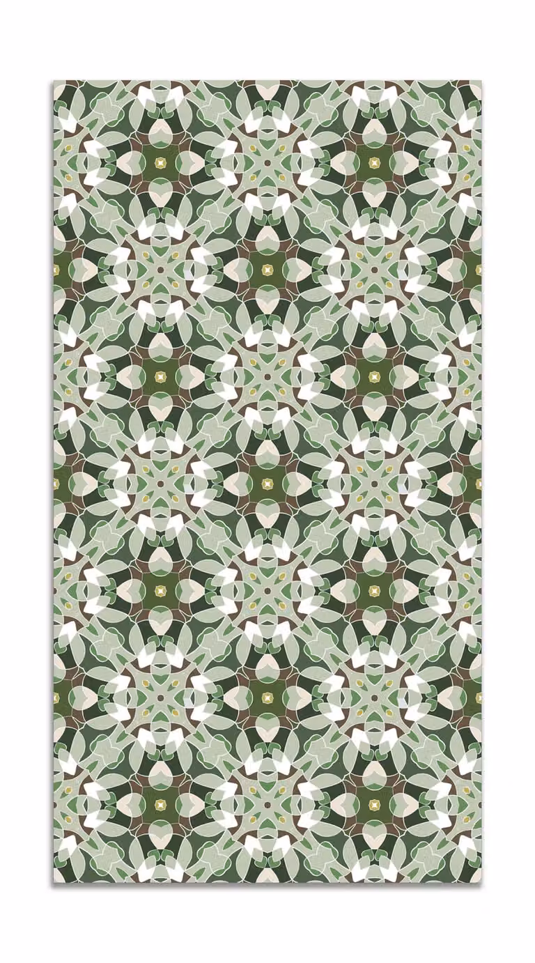 Alfombra vinílica de diseño oriental en color verde, An/P: 80 x 200 cm