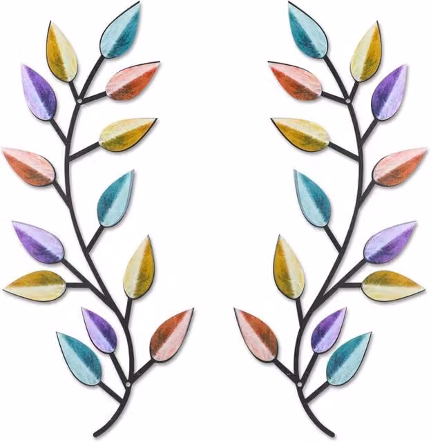 Set de 2 piezas de decoración de pared de metal XISRENS con diseño de hojas de olivo y motivos florales abstractos en colores negro y multicolor