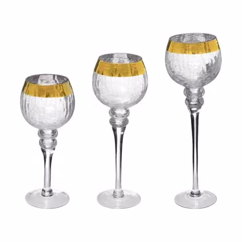 Juego de 3 portavelas de mesa de cristal dorado con diseño glamour de FEERIC LIGHTS & CHRISTMAS