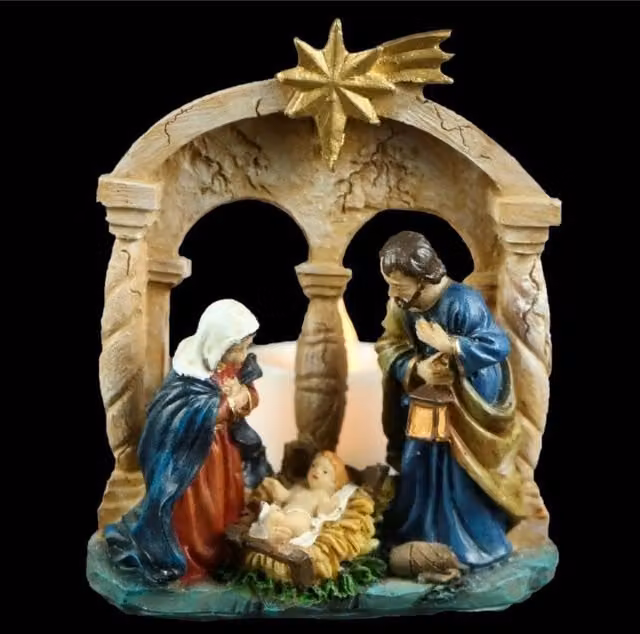 Figura de Nacimiento de Navidad Iluminada F-BRIGHT en Cerámica Multicolor para Mesa