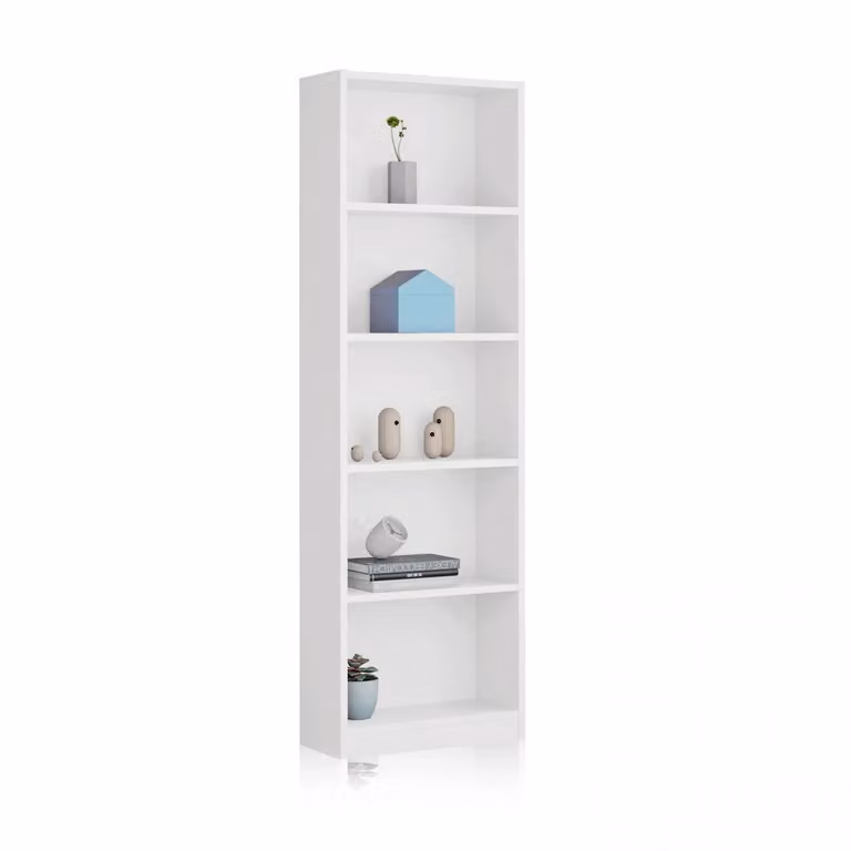 Estantería juvenil alta Smile de Duehome con 5 baldas en melamina mate para dormitorio, disponible en blanco, rosa o verde, Altura: 180 cm, Ancho: 52 cm, Profundidad: 25 cm