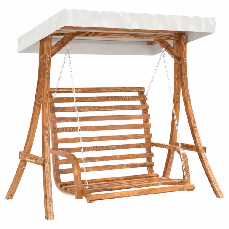 vidaXL Banco columpio con toldo de madera de abeto y acabado teca en color marrón para jardín