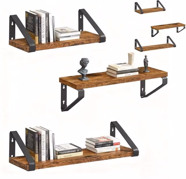 Estanterías de pared NORTHIX de madera con estantes ajustables en color marrón y multicolor para salón, dormitorio o cocina