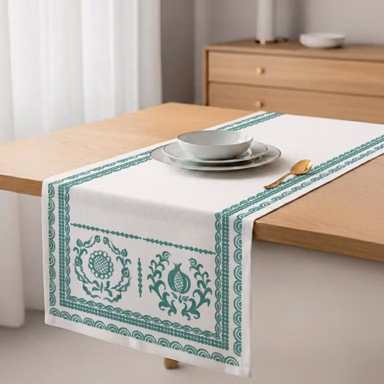Camino de mesa Naf Naf de algodón en verde y blanco An/P/Al: 150 x 50 x 1 cm