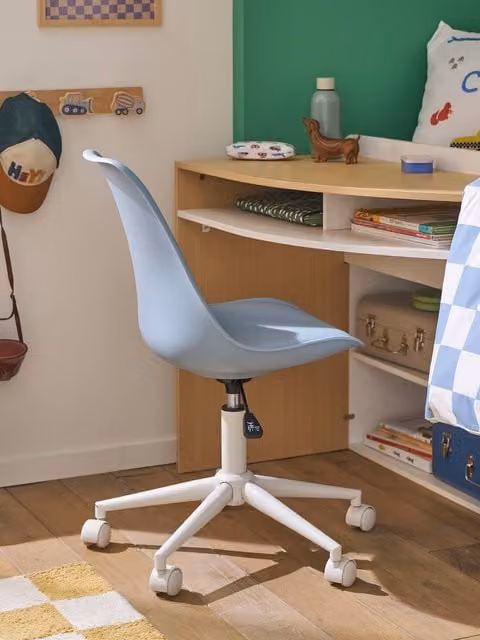 Silla de escritorio infantil giratoria Vertbaudet en azul y blanco
