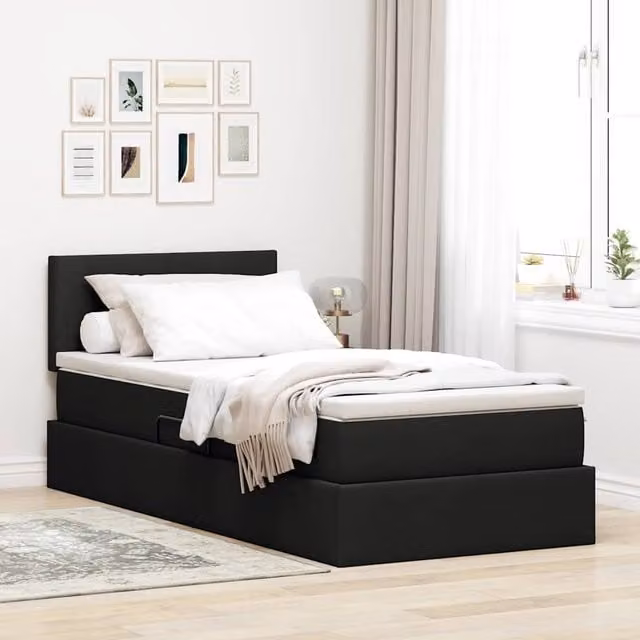 Cama con almacenamiento y colchón Maison Exclusive en terciopelo negro, An/P/Al: 90 x 190 x 40 cm