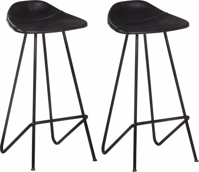 Set de 2 taburetes de cocina SYFAX en cuero negro y estructura de metal industrial