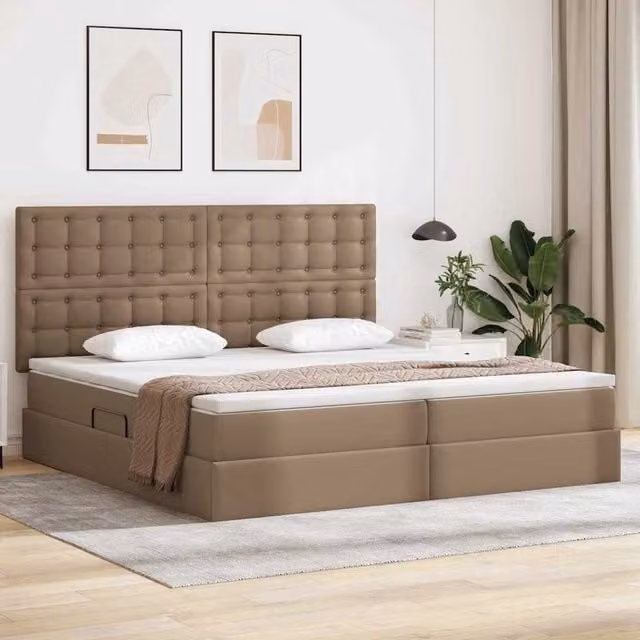 Cama con almacenamiento y luz LED Maison Exclusive en color beige, An/P/Al: 200 x 200 x 204 cm