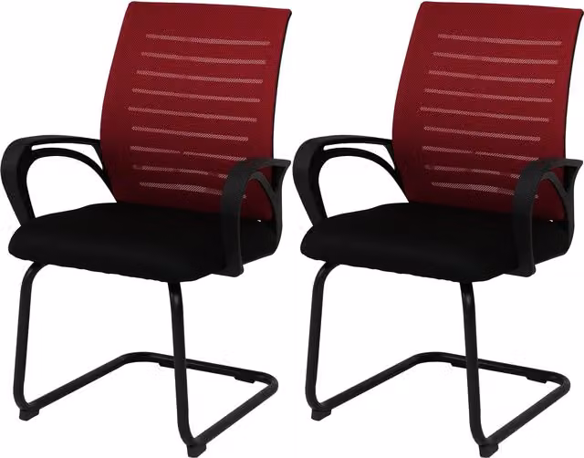Juego de 2 sillas de comedor Mendler HWC-K51 con reposabrazos, tapizadas en tela roja y estructura negra de metal
