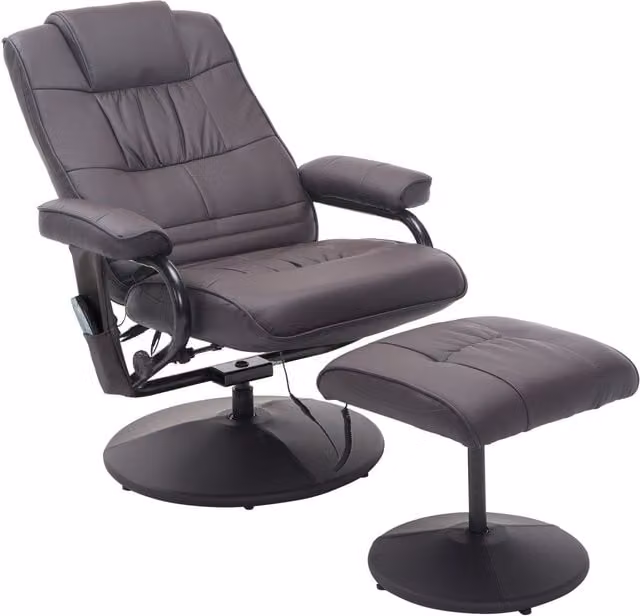Sillón de masaje reclinable NORTHIX en piel sintética marrón con otomana y estructura metálica