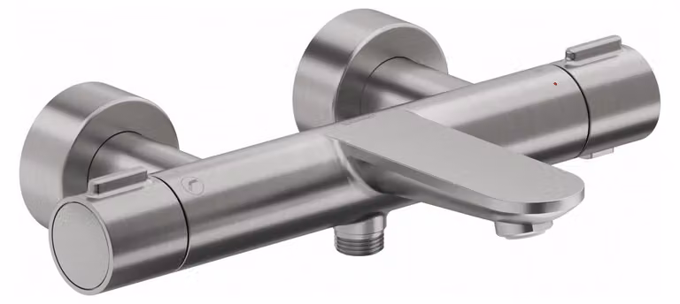 Grifo de bañera Duravit con termostato y tope de seguridad en acero inoxidable cepillado
