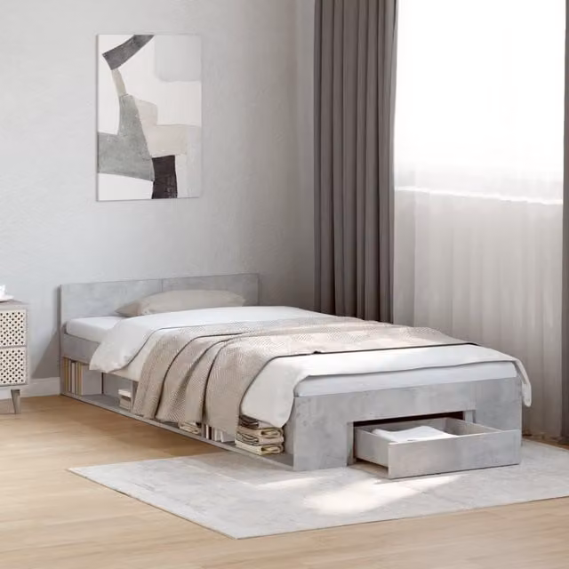 Cama Maison Exclusive con cajón en madera de ingeniería gris hormigón de 90 x 200 cm