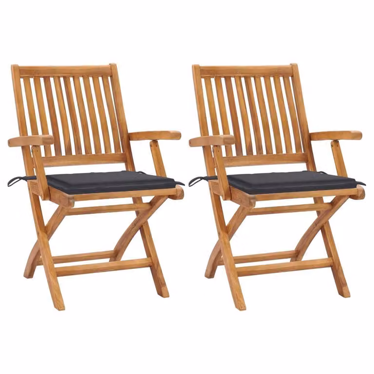 Set de 2 sillas de jardín Syfax de madera de teca con cojines de color antracita y reposabrazos
