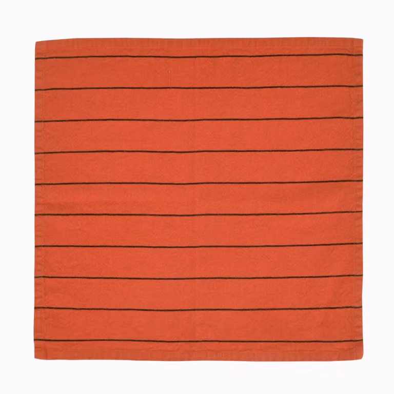 Set de 4 servilletas de mesa Sensei Maison de lino y algodón con diseño de rayas en color marrón y rojo, An/An: 45 x 45 cm