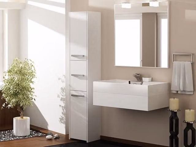 Mueble de baño suspendido 3X E LIVING en blanco mate con puertas batientes, An/P/Al: 70 x 40 x 30 cm