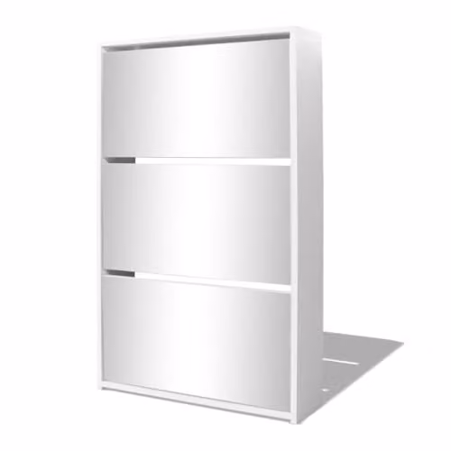 Zapatero Helloshop26 moderno con espejo y 3 estantes, color blanco, An/P/Al: 63 x 17 x 102,5 cm