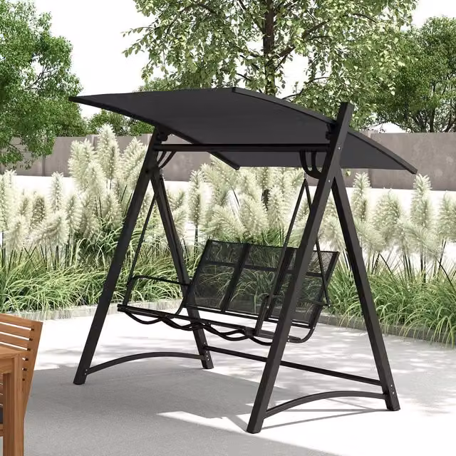 Columpio de jardín Outsunny de metal y textilene gris con toldo resistente a los rayos UV, An/P/Al: 188 x 130 x 183 cm