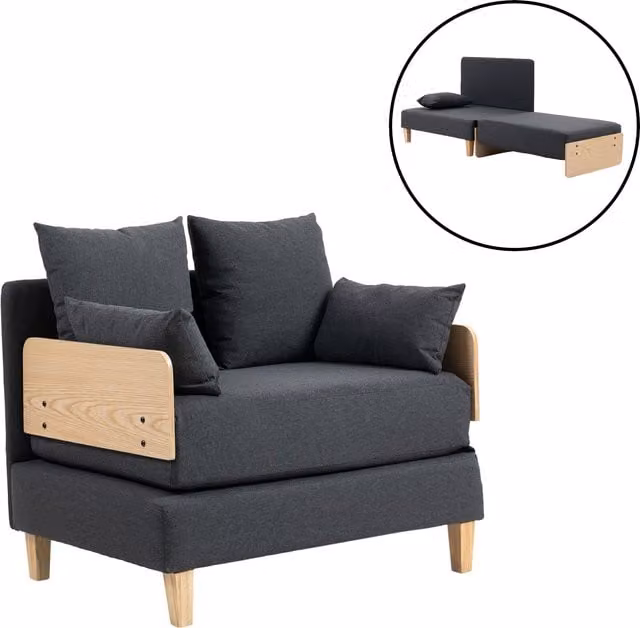 Sillón cama convertible en.casa con cojines, gris oscuro, An/P/Al: 81 x 88 x 68 cm