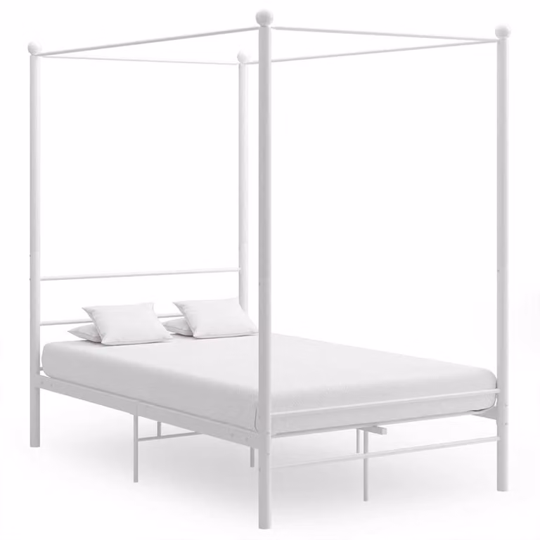 Estructura de cama con dosel vidaXL de metal en color blanco, An/P: 140 x 200 cm