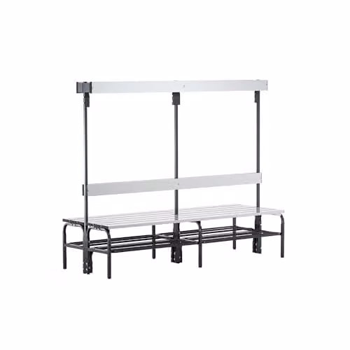 Banco para vestuarios Certeo con listones de aluminio y 12 ganchos, color antracita, An/P/Al: 150 x 72,5 x 165 cm