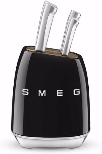 Juego de cuchillos de cocina con soporte Smeg KBSF02BL en color negro y acero inoxidable
