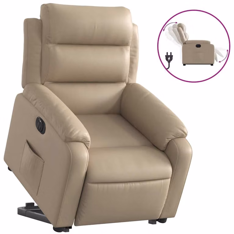 Sillón elevable eléctrico vidaXL en cuero artificial color capuchino con reposabrazos y diseño moderno para mayores