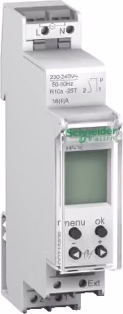 Interruptor horario digital Schneider Electric Acti 9 IID IHP+ de 1 módulo en color blanco para carril DIN