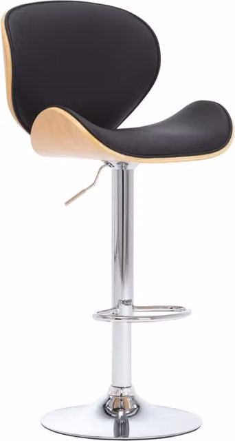 Taburete de cocina moderno SYFAX en cuero sintético negro con estructura de madera y metal