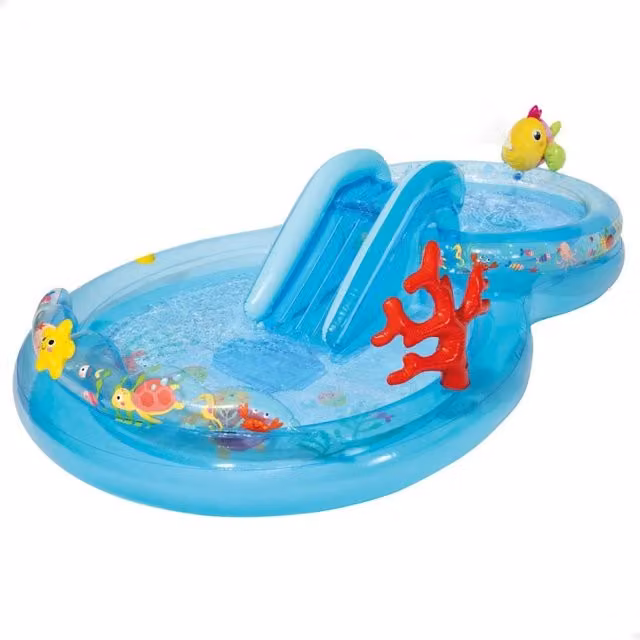Centro de juegos hinchable Intex Agua bajo el mar en color azul con tobogán y difusor An/P/Al: 381 x 310 x 193 cm