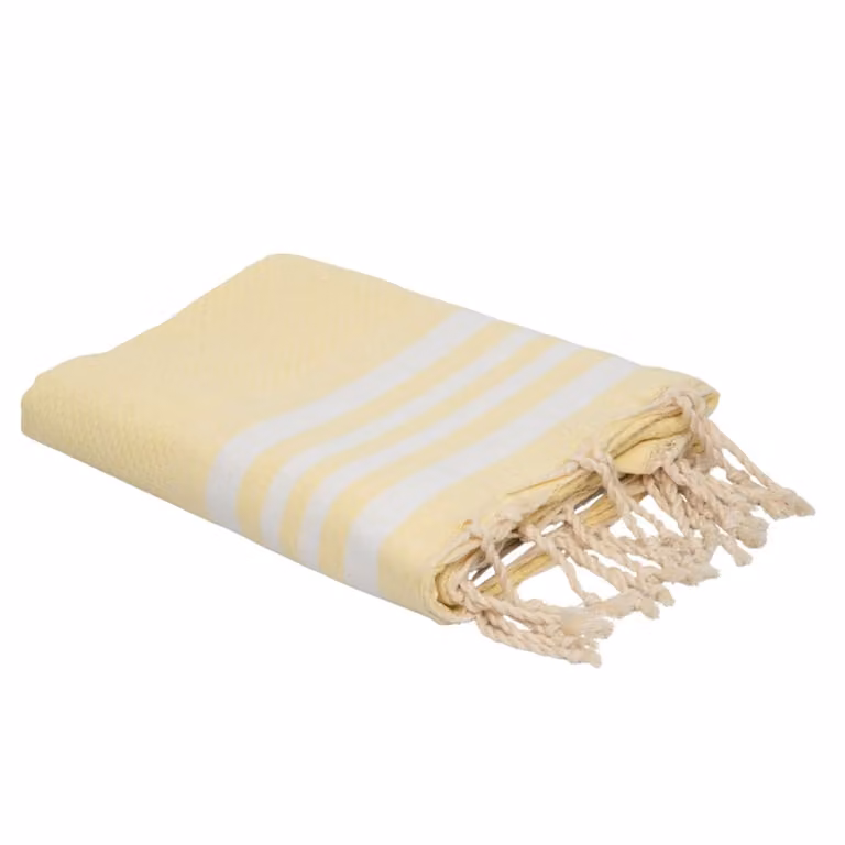 Fouta de algodón con tejido de nido de abeja Febronie en color amarillo, 100 x 200 cm