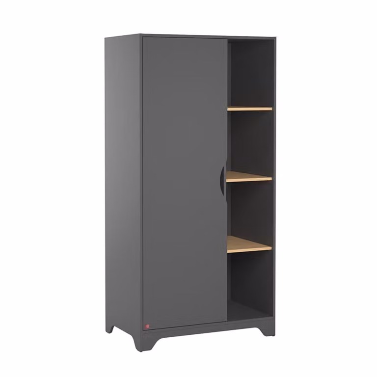 Armario Leaf de Vox con una puerta y sistema soft close en gris y madera para dormitorio infantil An/P/Al: 52 x 88,5 x 189,5 cm
