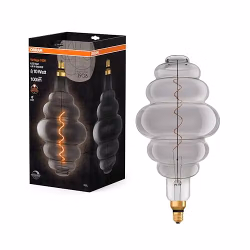 Lámpara LED OSRAM Vintage 1906 transparente con luz blanca cálida, 4,8 W, 100 lm, casquillo E27, regulable y de cristal