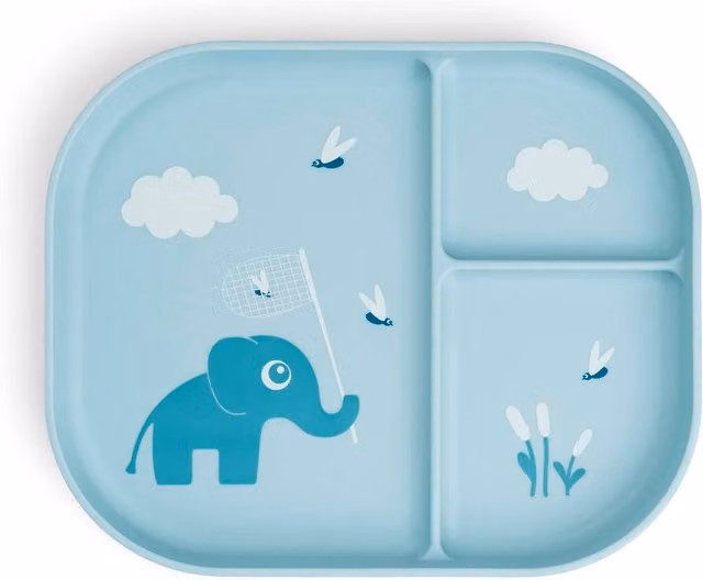 Plato con compartimentos Dony de Done by Deer en color azul, libre de BPA y fabricado en polipropileno