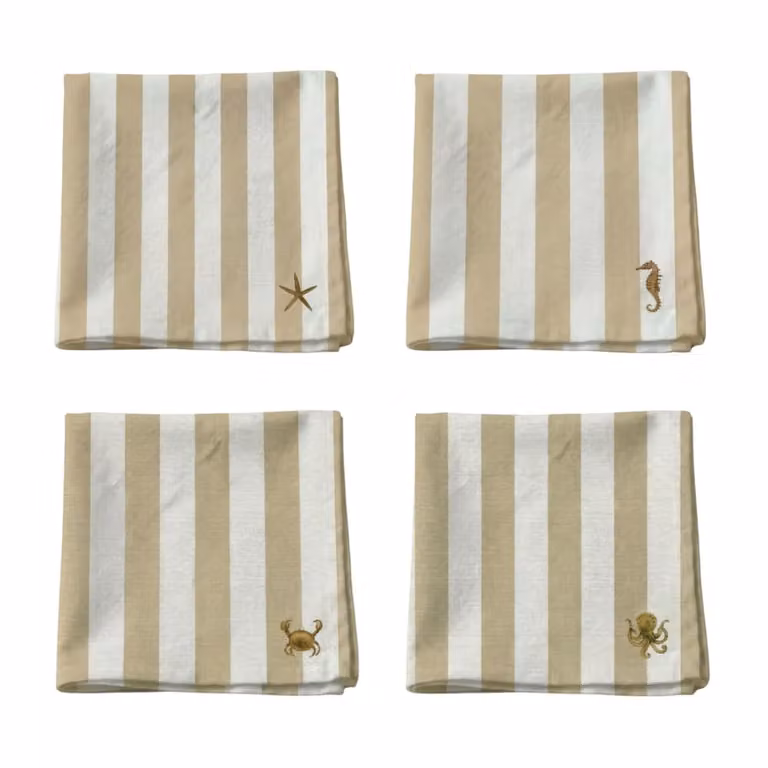 Pack de 4 servilletas de algodón con diseño de rayas marítimas Muare Home en color amarillo, 43 x 43 cm