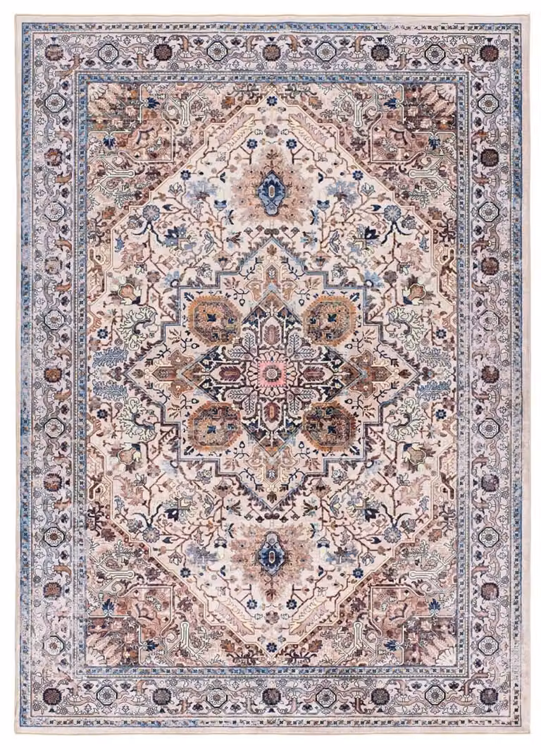 Alfombra vintage abstracta Atticgo de poliéster con base antideslizante, beige y multicolor, An/P: 160 x 230 cm
