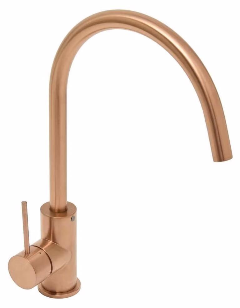 Grifo monomando para lavabo SIKO Aurum en acero inoxidable con acabado rosa cepillado y caño giratorio, Altura: 36,3 cm