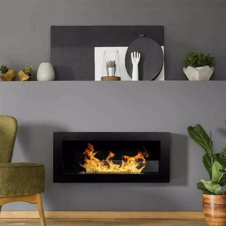 Chimenea de bioetanol empotrada Dmora de acero color negro, An/P/Al: 120 x 90 x 40 cm